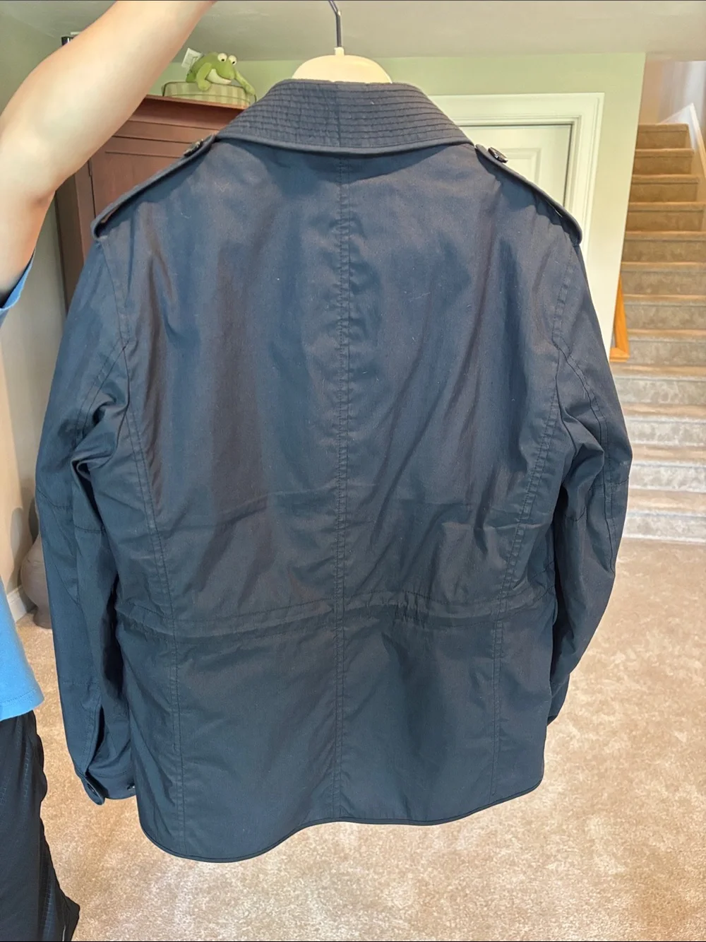 Burberry Men's Navy Field Jacket with Button & Zip Front
